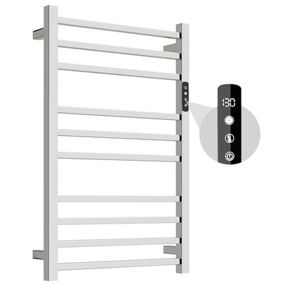 Towel Warmer,Stainless Steel Towel Warmer Rack for Bathroom -10 Bars Wall Mounted Towel Heater with Intelligent Touch Screen Timer, Hard Wired/Plug-in, Black