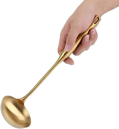 Stainless Steel Soup Ladle Spoon - Big Kitchen Spatula Turner Cooking Tool with Comfortable Grip (Gold)