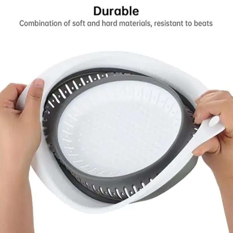 Collapsible Colander Set, Square Round Triangles Silicone Kitchen Strainer Perfect for Draining Pasta Vegetable fruit 2 PCS (10.8"L x 8.6"W x 2"H, Red & Green)