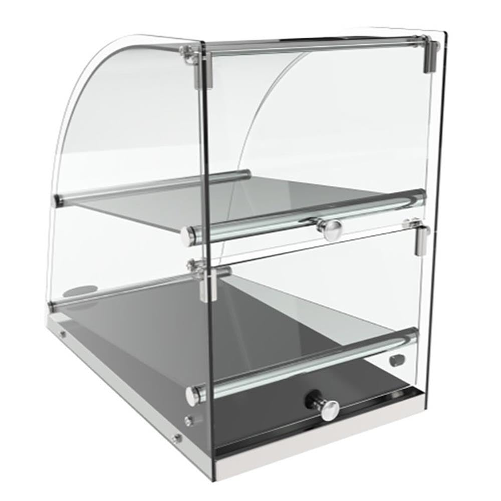 Pemberly Row 2-Tier Glass Bakery Display Case, Stainless Steel Base, Clear Tempered Glass, 20.4"H x 13.7"W x 23.6"D, Countertop Pastry Display for Muffins, Cookies, Donuts, Coffee Shop or Bakery Use