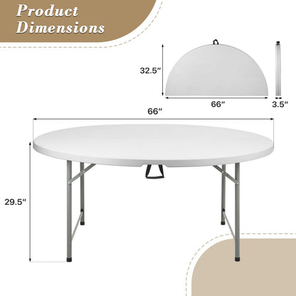 Athena Collection 5.5ft Folding Table, Portable Plastic Round Table Foldable Card Desk, Indoor Outdoor Collapsible Craft Desk Dining with Lock & Handle for Commercial Party Camping, Grey