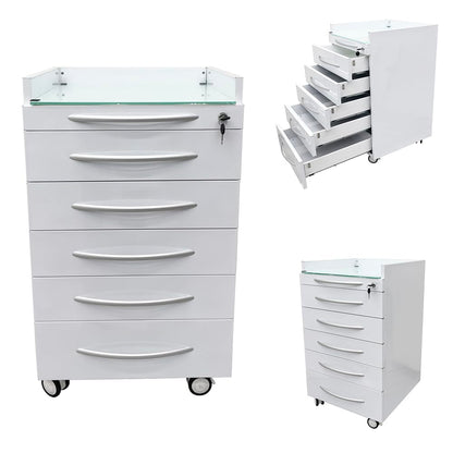 INTBUYING Mobile Dental Cart Stainless Steel Medical Storage Cabinet with Five Large Drawers, Brake wheels, Lock, Rolling Utility Cart for Dental Assistant Clinic Hospital Office School & Home
