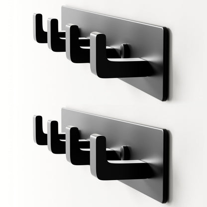 GWAAZXGZ Black Coat Rack Wall Mount - 12.5 inch Modern Metal Hook Rail with 4 Right-Angle Hooks, Drill-Mounted Organizer for Coats, Hats, Bags in Entryway, Bathroom, Bedroom (2 Pack)