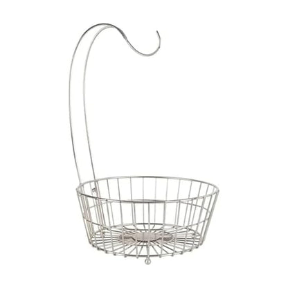 Gourmet Basics by Mikasa Geneva Countertop Fruit Basket with Banana Hanger – Nickel-Finish Metal Storage Stand for Kitchen Countertop Organization