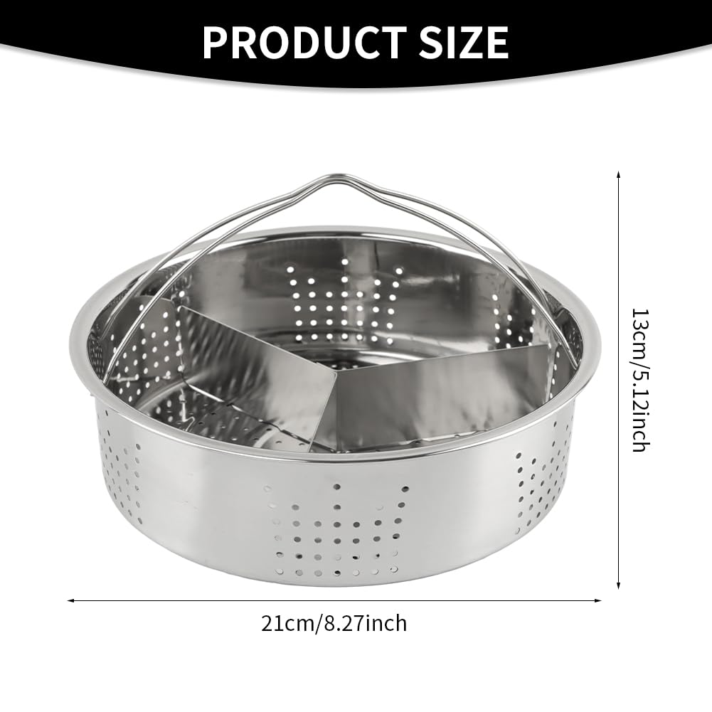 Stainless Steel Vegetable Steamer Basket, Insert Steaming Rack with Handle, Mesh Steaming Basket Holder Trio Separator Set for Pressure Cooking(SIZE:21 * 13cm)