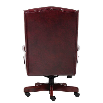 Starlight Canyon Home Burgundy Faux Leather Office Chair, Executive Seating with Wood Frame, Leather Desk Option for Study, Boardroom, Or Office Settings
