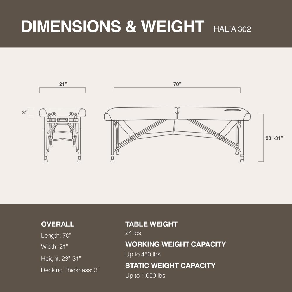 DR.LOMILOMI Halia 302 Classic Ultra-Light Travel-Size Aluminum Foldable Portable Massage Table for Professional Mobile Massage Therapists, Without Side Arm Extensions