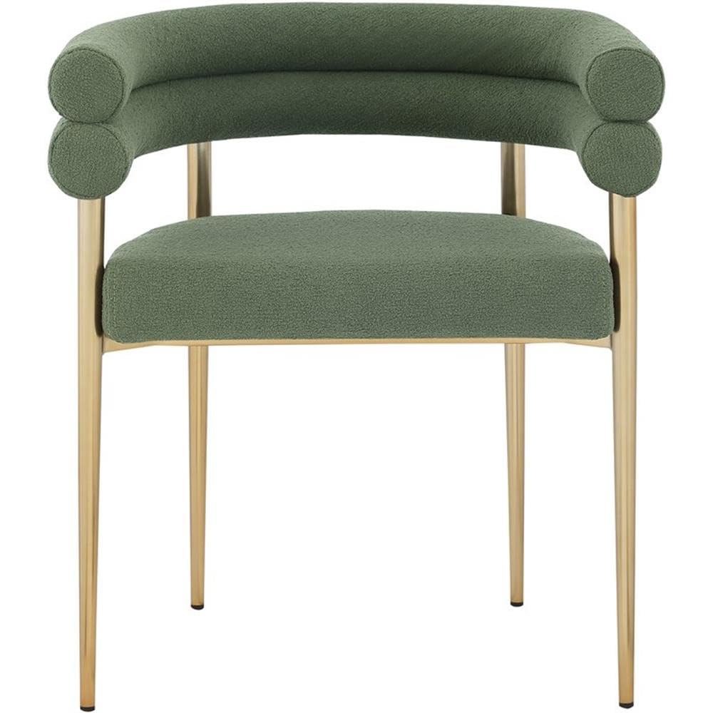 Meridian Furniture 804Green-C Brielle Collection Modern | Contemporary Boucle Fabric Upholstered Dining Chair with Brushed Brass Metal Frame, 25.5" W x 22" D x 28" H, Green, Set of 2