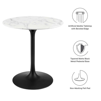 Modway Lippa Mid-Century Modern 28" Round Artificial Marble Dining Table in Black White