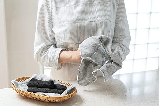 Japanese Kitchen Cloth Bincho Charcoal Blended, Layered Fine Mesh Cloth for Dish Wipe, Table Wipe, Hand Wipe
