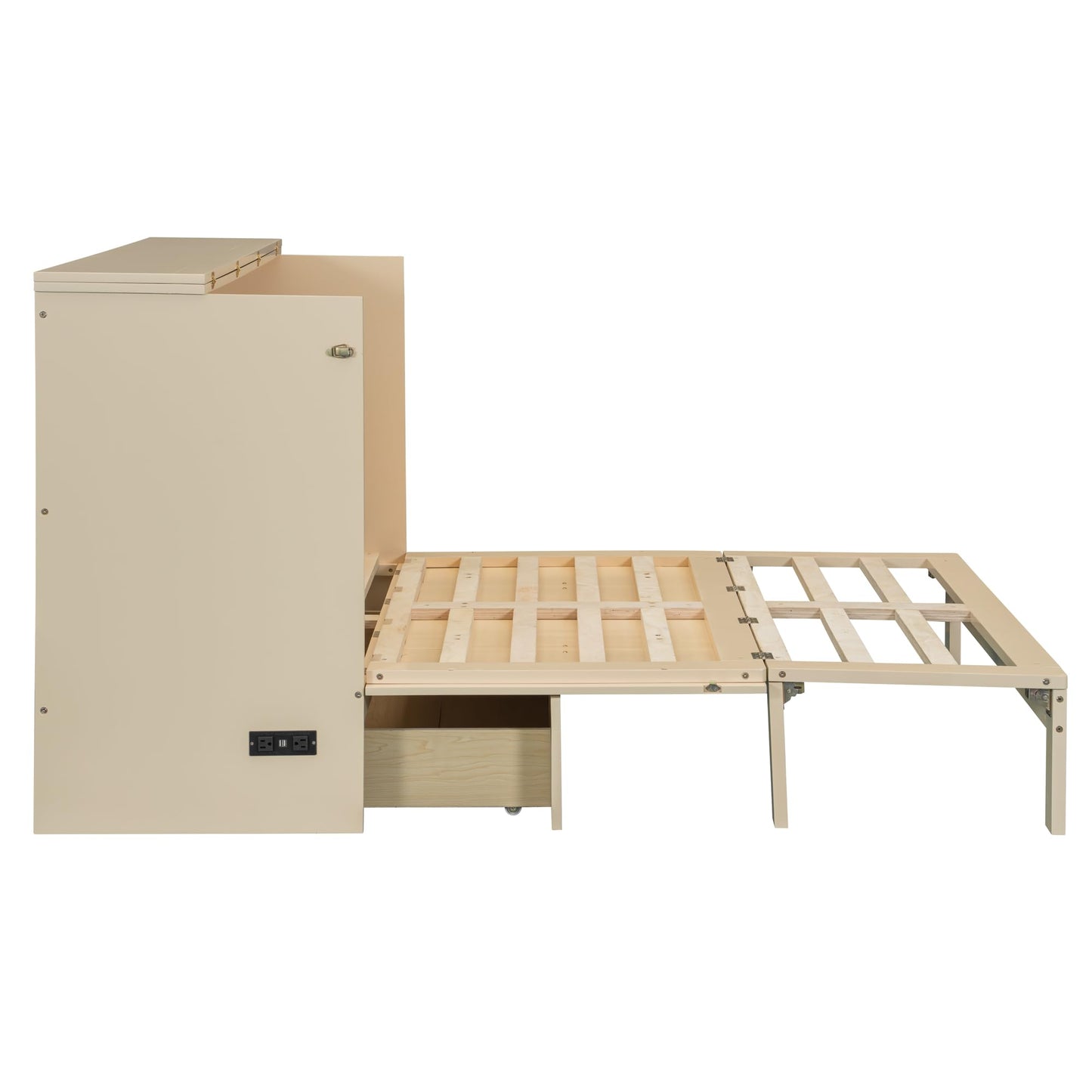 Merax Full Size Murphy Bed with Charging Station and Large Storage Drawer, Foldable Pull Out Murphy Chest Bed for Apartments, Bedrooms, Studio, No Spring Box Needed, Gold