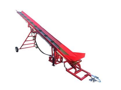 7HP Gas Firewood Conveyor 18FT Hydraulic Adjustable Height Wood Elevator with 9.25" PVC Anti-Slip Belt, Manual Pull Start, Trailer Hitch & Tires – Portable Log Conveyor for Farm, Home, Commercial Use