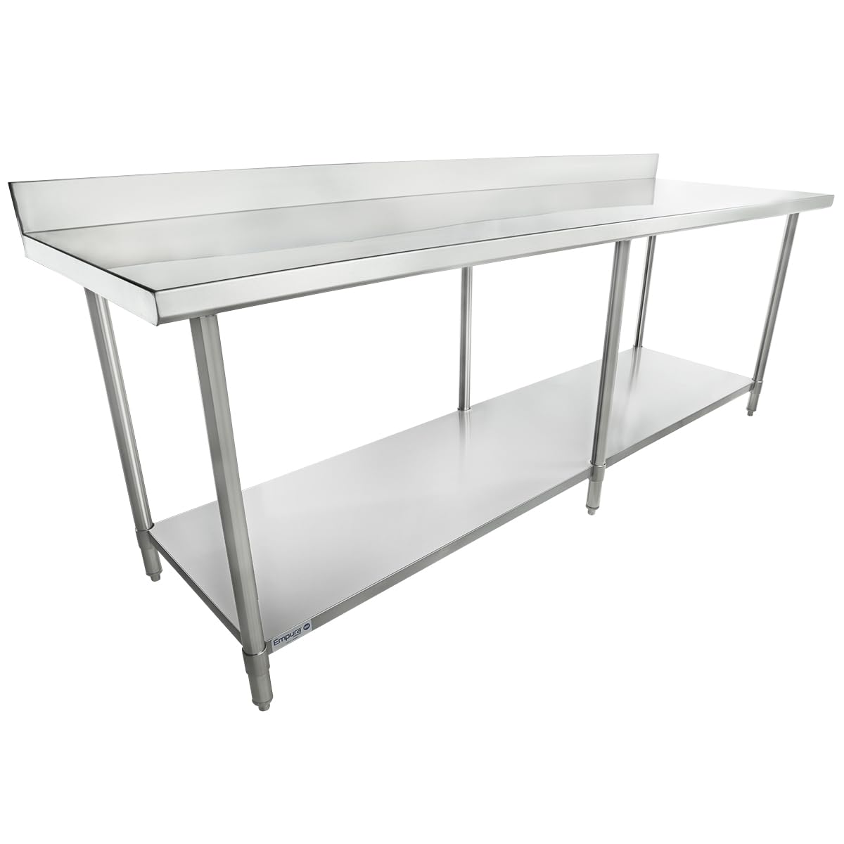EMPURA 96" x 30" Stainless Steel Work Table | Commercial Utility Prep Workstation for Restaurant Laundry Garage | 800 lb Capacity, S/S Undershelf Legs, 4" Backsplash, 96"W x 30"D x 35"H, 16 Gauge, NSF