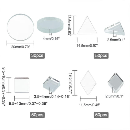PH PandaHall 2.5~4mm Thick Mirror Tile, 180pcs 4 Shapes Mosaic Tiles Glass Mirrors Round/Triangle/Rhombus/Square Decorative Craft Mirrors DIY Tiles Mirror Pieces for Crafts Art Wall Home Jewelry Frame