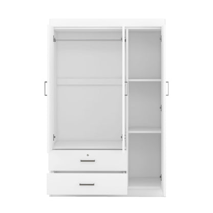 3 Door Wardrobe Cabinet Closet with Storage Drawers, Shelves and Hanging Rail for Clothes, Bedroom Organizer