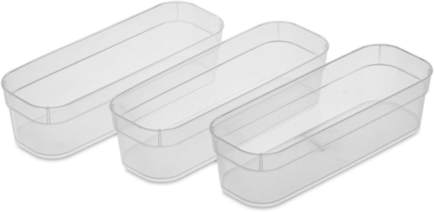 Sterilite 13538608 Narrow Storage Trays, Clear, 24 Pack with Sturdy Banded Rim for Organizing