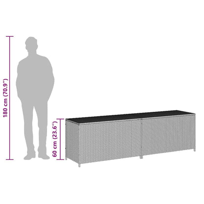 Kalmrek Patio Storage Box Poly Rattan Brown 78.7"x19.6"x23.6" Weatherproof Outdoor Deck Garden Yard Storage Chest with Lockable Lid and Gas Lift Mechanism for Cushions Pillows Tools