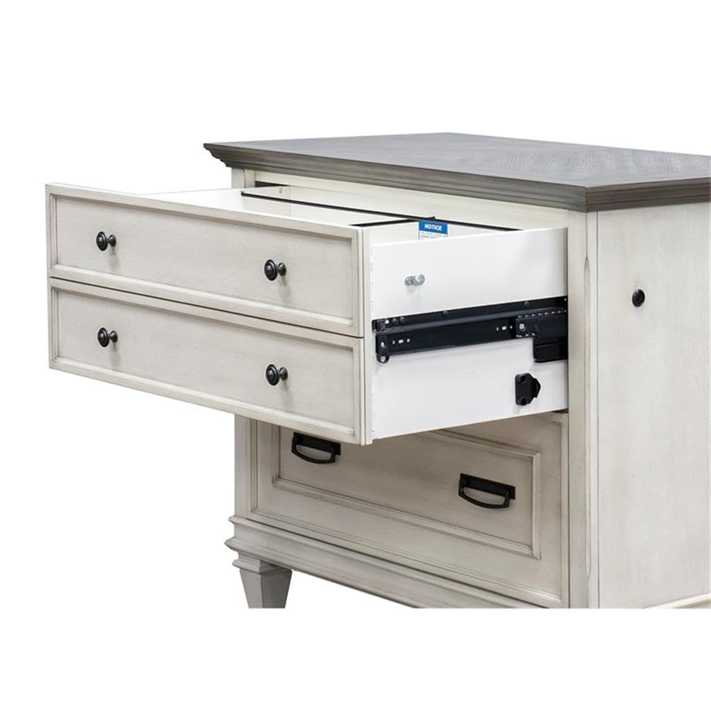 BOWERY HILL Wood Lateral File with Locking Legal/Letter File Drawer in White, Solid Wood, Sturdy Construction, Office Storage, Secure Document Organization, Durable Home or Work Use