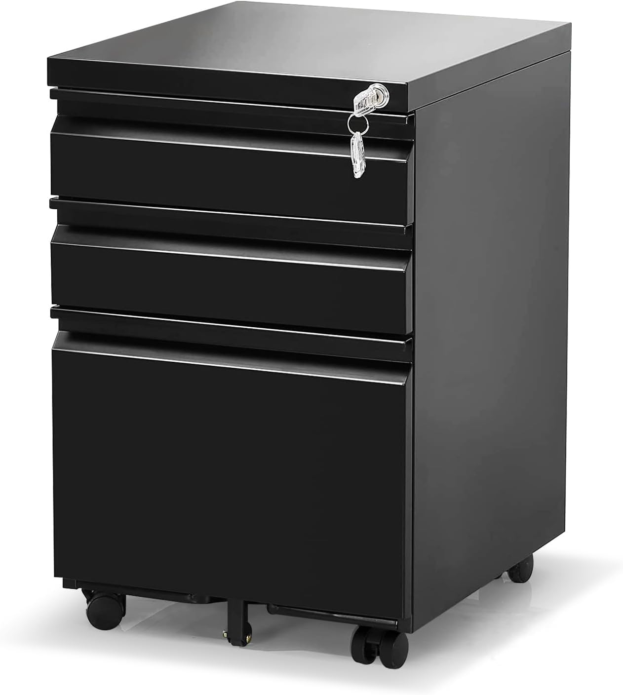 Oasecrilio 3 Drawer Filing Cabinet, Mobile Filing Cabinet for Home Office, Locking File Cabinets for A4/Letter/Legal Size File Folders, Fully Assembled, Matte Black