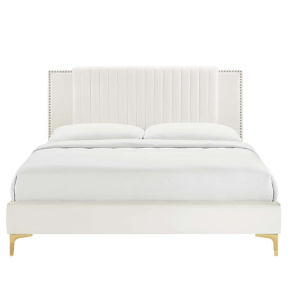 Modway Zahra Channel Tufted Performance Velvet Twin Platform Bed in White