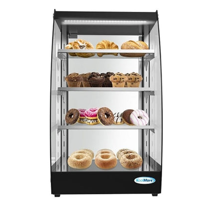 Pemberly Row 4-Tier LED Bakery Display Case, Glass/Stainless Steel, Black Finish, 28.2 in H x 15.1 in W x 15.8 in D, Adjustable Shelves, Self-Service Pastry Case for Cupcakes, Cookies, Cakes