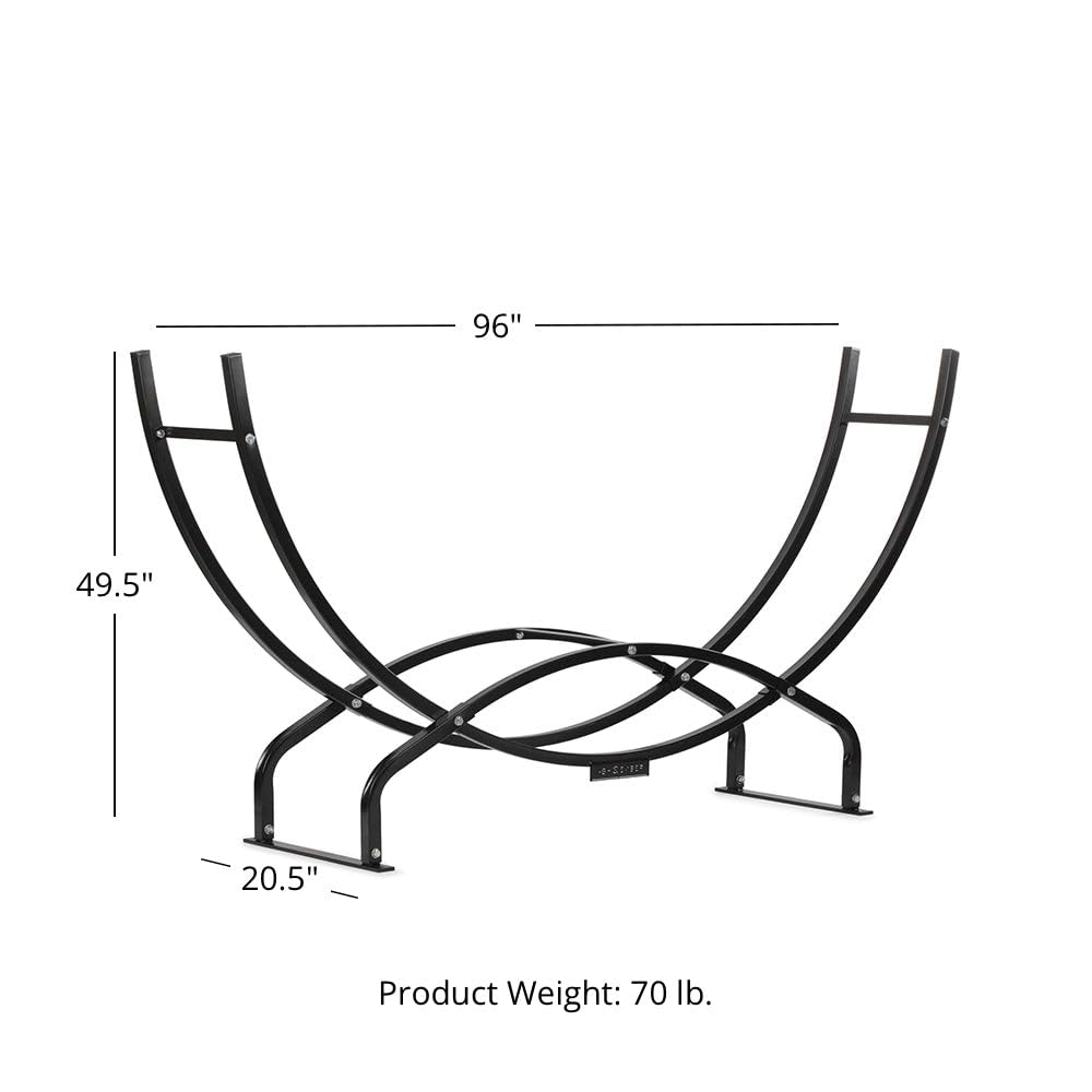 Ash & Ember 8 ft Crescent Firewood Rack, Curved Two-Level Design, Square Steel Tubing, Durable Steel Tubing, Outdoor Lumber Storage Rack for Fire Wood, Black Finish, Easy to Assemble