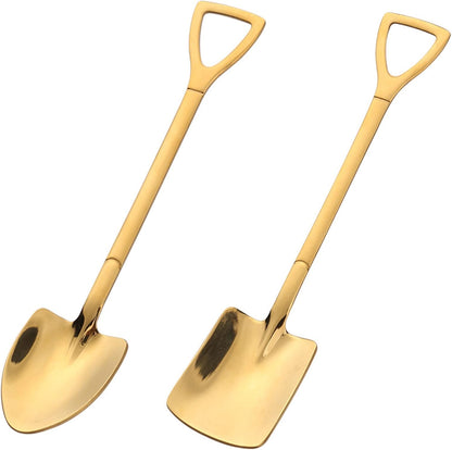 2piece Gold Shovel Shape Spoons- Stainless Steel Spoon Long Handle Coffee Ice Cream Afternoon Teaspoon for Home Kitchen