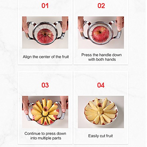 Stainless Steel Apple Slicer and Corer - FEITA 12 Blades Food Grade 304 Extra Large Heavy Duty Apple Cutter Divider up to 4 Inch Apples