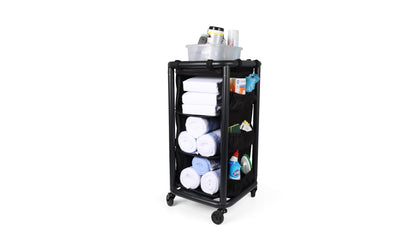 Multipurpose Rolling Janitorial Cart – Ideal for Garage Organization, Car Detailing, Laundry Room/Home Cleaning – Compact Utility Cart on Wheels w/Steel Frame, Organizer & Black Bag – Matte Black