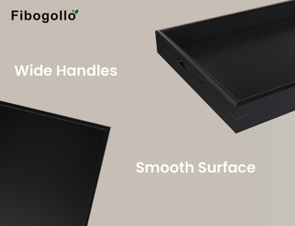 Fibogollo Bamboo Set of 2 Serving Tray with Handles,Decorative Trays Platter,Breakfast Tray in Bed,Food Drinks Tray for Eating,Working,Storing(Black)