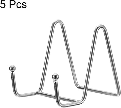 uxcell Plate Stand for Display, 5Pcs 3 Inch Iron Easel Holders for Decorative Plates, Pictures, Photo Books, Silver