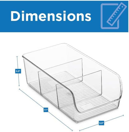 Set of 4 Food Storage Organizer Bins - Divided 3 Compartment Kitchen Pantry Organizers for Food Packets, Clear