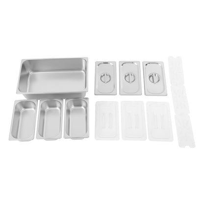 Wawuwao Chilled Condiment Server with Lid, 3-Compartment Stainless Steel Chilled Serving Tray with Lids, Commercial Food Storage Containers for Buffet Restaurant Home, 2 Types of Lids (3-Pan)