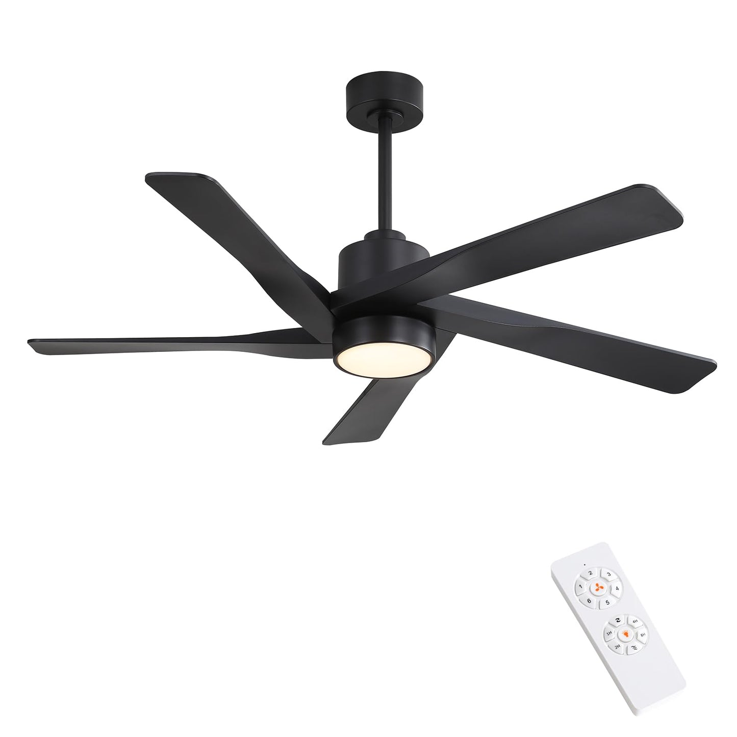 WINGBO 64" ABS DC Ceiling Fan with Lights, 5 Blade ABS Plastic Ceiling Fan with Remote, 6-Speed Reversible DC Motor, LED Ceiling Fans for Kitchen Bedroom Living Room, Matte Black