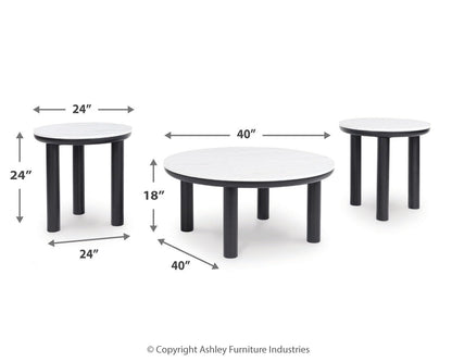 Signature Design by Ashley Xandrum Casual Faux Marble Occasional Table Set, Set of 3, Black & White