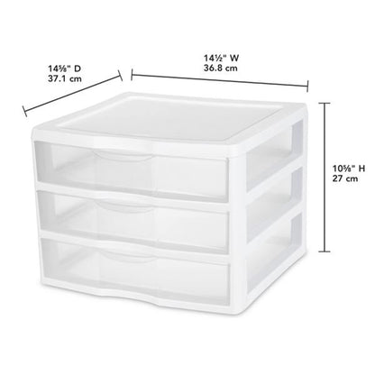 Sterilite 12-Pack Wide 3 Drawer Unit, Plastic Desktop Organizer with Clear Drawers, White Frame - Stackable Multi-Purpose Storage for Office Supplies, Craft Rooms, Classrooms and Home Organization