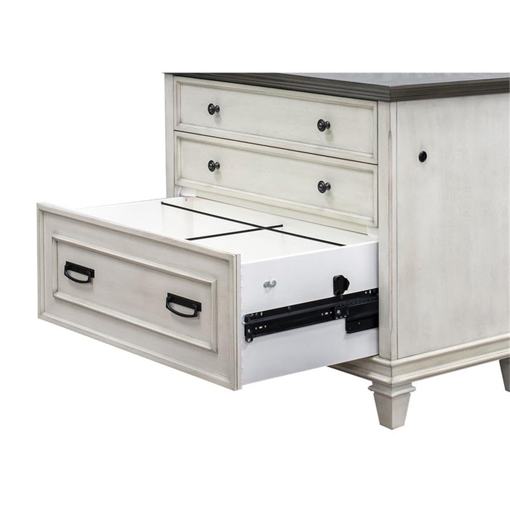 BOWERY HILL Wood Lateral File with Locking Legal/Letter File Drawer in White, Solid Wood, Sturdy Construction, Office Storage, Secure Document Organization, Durable Home or Work Use