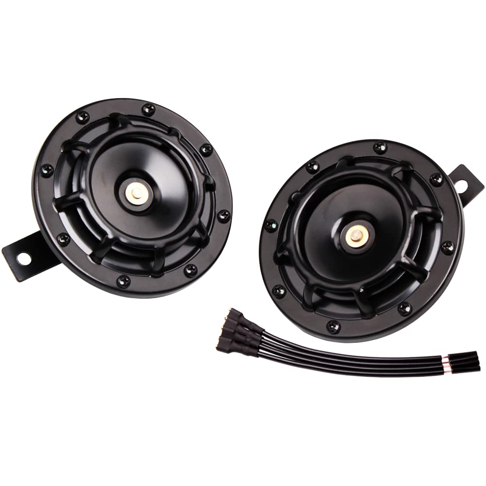 FARBIN Horns Loud Electric Car Horn Supertones 12V Horn High/Low Tone Twin Horns Kit (black)