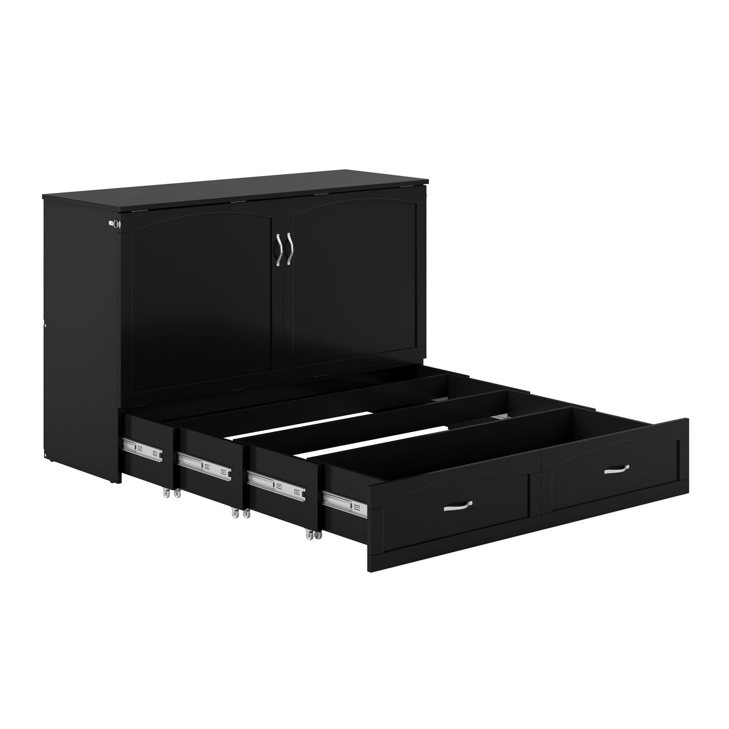 AFI, Marion Queen Wood Murphy Bed Chest with 6" Mattress, Storage Drawer, & Built-in Charger, Black