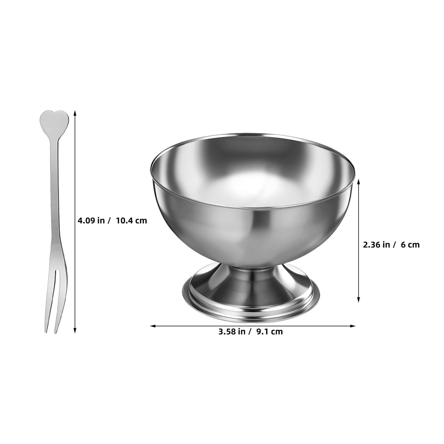 TOYANDONA 4pcs Stainless Steel Footed Dessert Bowls with Forks - Thickened Japanese-style Ice Cream Cups Silver Serving Bowls for Sundae Parfait Yogurt Pudding Salad Fruit, Home Kitchen & Restaurant
