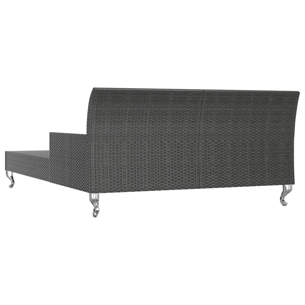 HGKMBRY 2 Person Sun Lounger with Cushions, Garden Sun Bed for Two in Black Rattan with Cream White Cushions for Patio and Outdoor Relaxation
