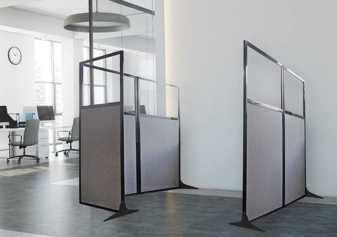 Versare Workstation Partition | Portable Wall Divider | Modern Office Cubicle | Free Standing Privacy Screen | Flexible Work Space | 66" x 70" W/Window, Navy Blue Fabric Panels