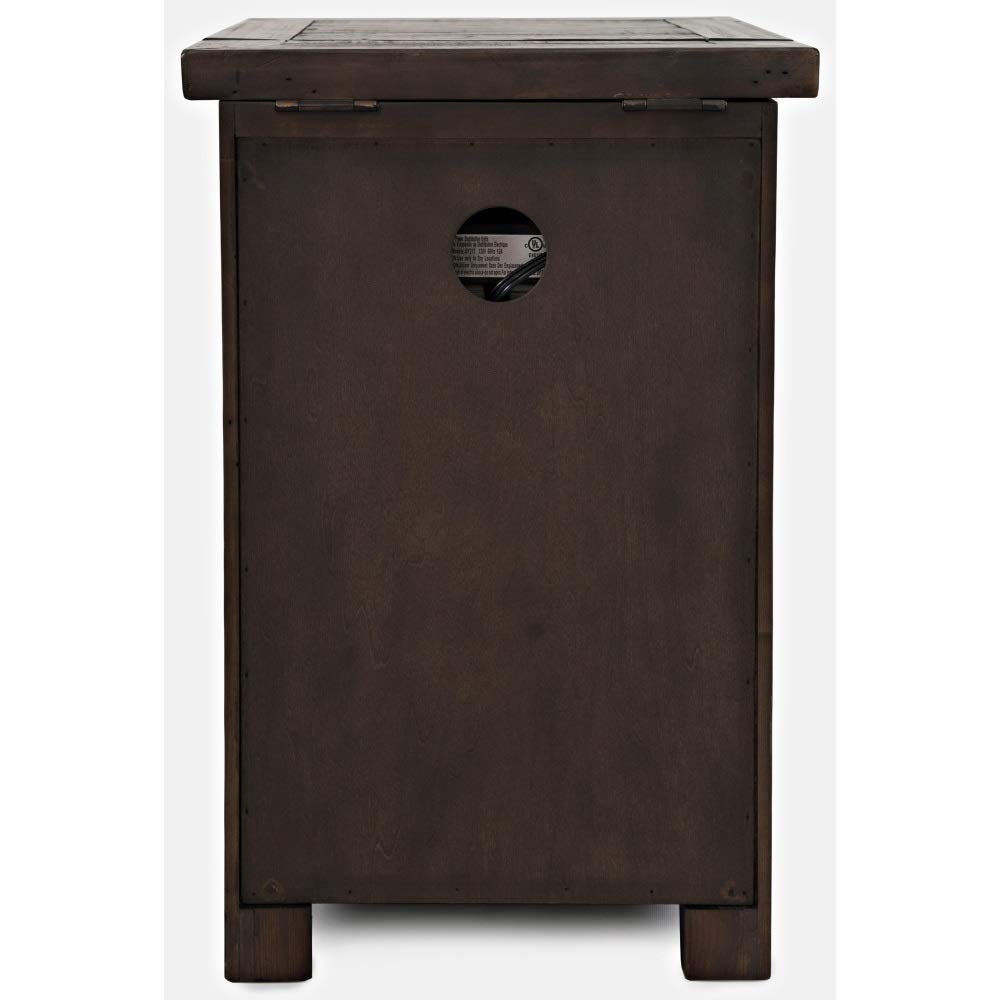 Jofran Madison County Reclaimed Pine Station USB Charging End Table Nightstand, Barnwood Brown