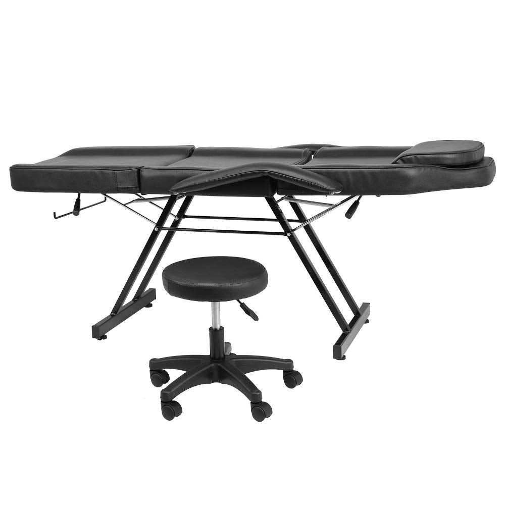 COZYSWAN Massage Salon Chair Bed Adjustable 3-Section Massage Table Facial Esthetician Bed, Spa and Salon Facial Chair, Tattoo Chair with Hydraulic Stool for Beauty Parlor Household, Black
