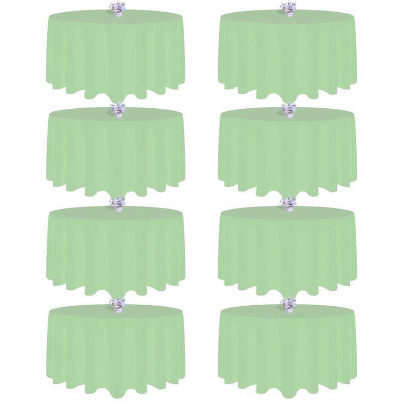 pepmily 8 Pack Light Green Round Tablecloth 120 Inch Round Table Cloth, Wrinkle Resistant and Washable Tablecloth Polyester Fabric Table Cloth Round Cover for Dining Wedding Banquet Party