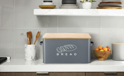 Bread Box for Kitchen Countertop - GA Homefavor Bread Bin with Bamboo Lid, 11.56" x 6.7" x 5.5", Grey