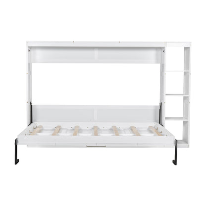 GDFStudio Boden Full Size Murphy Bed, Full Size Murphy Bed with Bookshelf, 4 Storage Shelves, Ample Storage Space, Organized as Cabinet, Saving Space Design, Perfect for Small Apartment, White