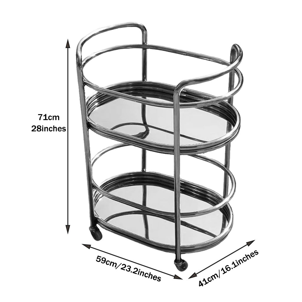 FGQuelleBM Luxury Beverage Cart with Wheels, Oval 2-Tier Serving Cart with Dual Handles, Stainless Steel for Wine Display(Gold)