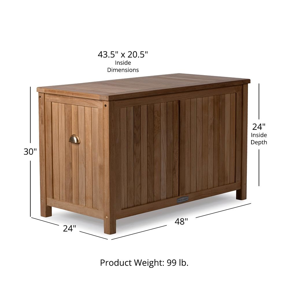TITAN GREAT OUTDOORS Ash & Ember Grade A Teak Outdoor Storage Chest, Weather-Resistant Wooden Deck Box for Patio Cushions, Pool Accessories, and Garden Tools