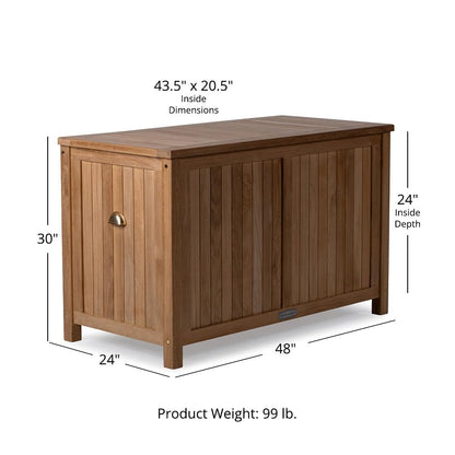 TITAN GREAT OUTDOORS Ash & Ember Grade A Teak Outdoor Storage Chest, Weather-Resistant Wooden Deck Box for Patio Cushions, Pool Accessories, and Garden Tools